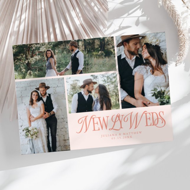 Peach Newlyweds Multi Photo Wedding Announcement (Creator Uploaded)