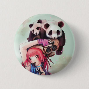 Peach Ninja Pandas Button