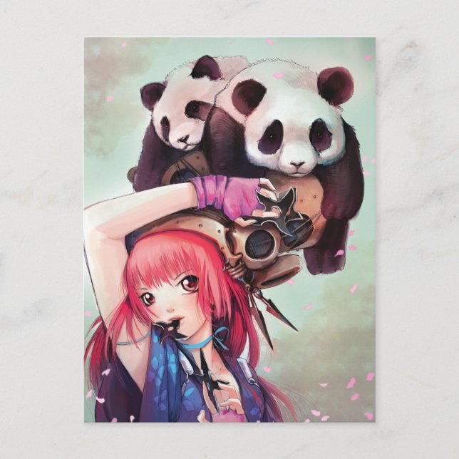 Peach Ninja Pandas Postcard (Front)