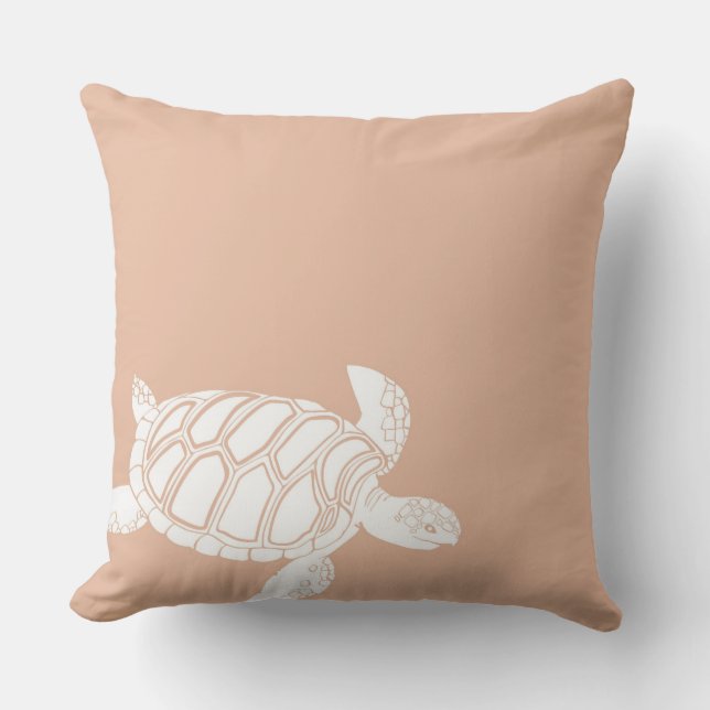 Peach Ocean Beach Sea Turtle Cushion (Front)