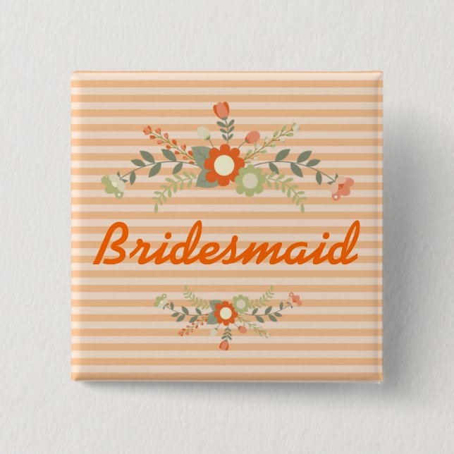 Peach & Olive Green Floral Wedding Bridesmaid 15 Cm Square Badge (Front)