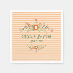 Peach & Olive Green Floral Wedding Personalised Napkin