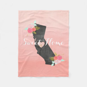 Peach Ombre California State & Moveable Heart Fleece Blanket
