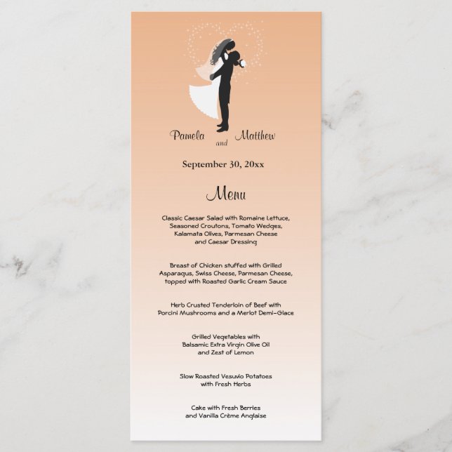 Peach Ombre Customisable Wedding Menu Card (Front)
