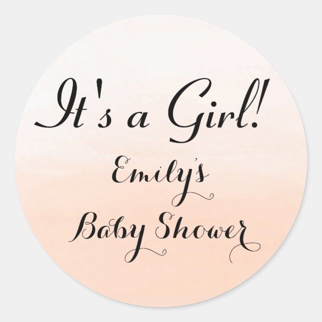 Peach Ombre Pastel Its a girl baby shower sticker (Front)