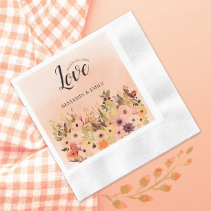 Peach Ombre Watercolor Garden Wedding Napkin