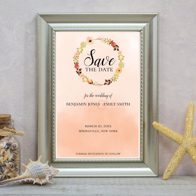 Peach Ombre Wreath Wedding Save The Date (Creator Uploaded)