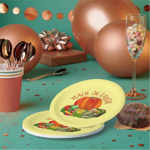 Peach on Earth Funny Christmas Pun Paper Plate