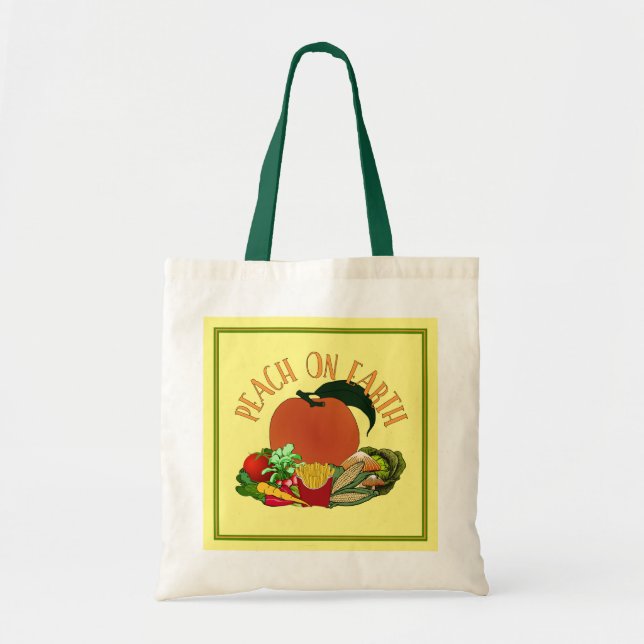 Peach on Earth Funny Christmas Pun Tote Bag (Front)