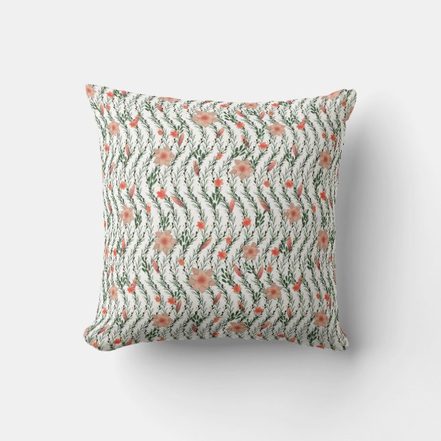 Peach Orange And Green leaf Flower Pattern Cushion (Front)
