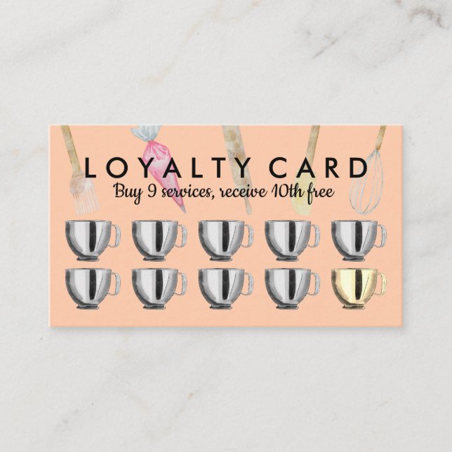 Peach Orange Bakery pastry tools Loyalty Punch Business Card (Front)