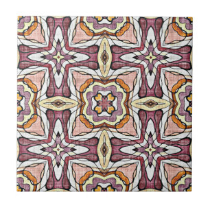 Peach Orange Blush Mauve Pink Purple Ethnic Art Ceramic Tile