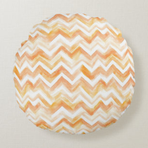 Peach Orange Chevron Stripes Round Cushion