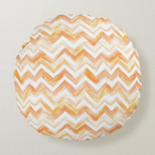 Peach Orange Chevron Stripes Round Cushion (Front)