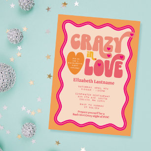 Peach Orange Crazy in Love Bachelorette Party Invitation