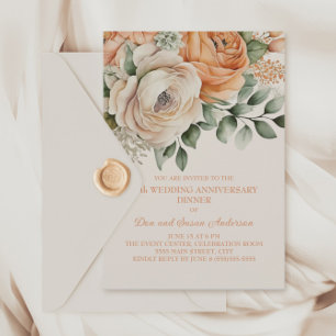 Peach Orange Cream Floral 25th Anniversary Invitation