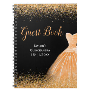 Peach Orange Dress Faux Glitter Quinceanera Notebook