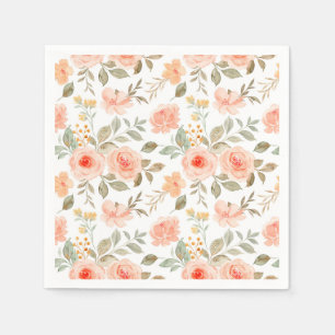 Peach Orange Floral Paper Napkins, Botanical Party Napkin