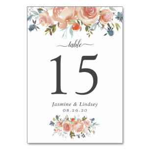 Peach Orange Floral Wedding Table Number
