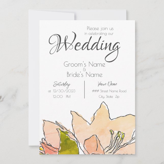 Peach Orange Flowers Wedding Invitation (Front)