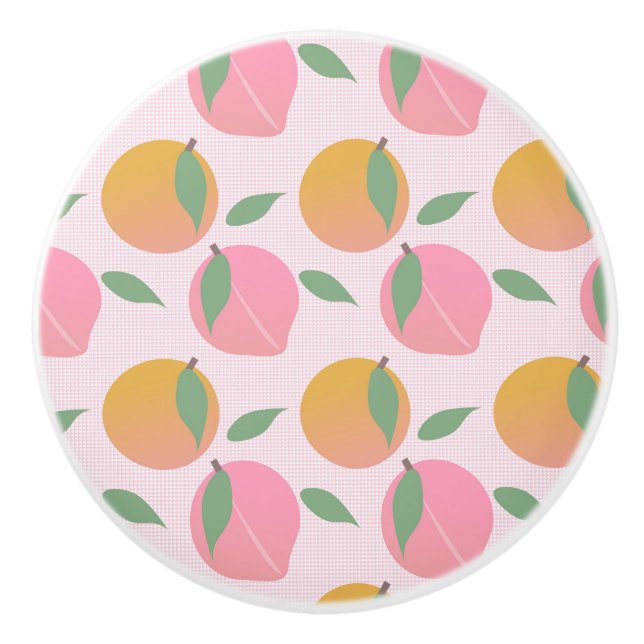 Peach Orange Fruit Pattern Pink Ceramic Knob (Front)