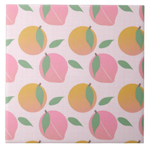 Peach Orange Fruit Pattern Pink Ceramic Tile