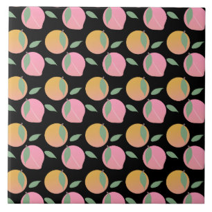 Peach Orange Fruit Pattern Pink Ceramic Tile