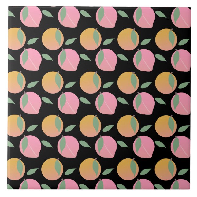 Peach Orange Fruit Pattern Pink Ceramic Tile (Front)