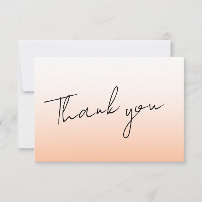 Peach Orange Fuzz Elegant Handwritten Wedding Thank You Card (Front)