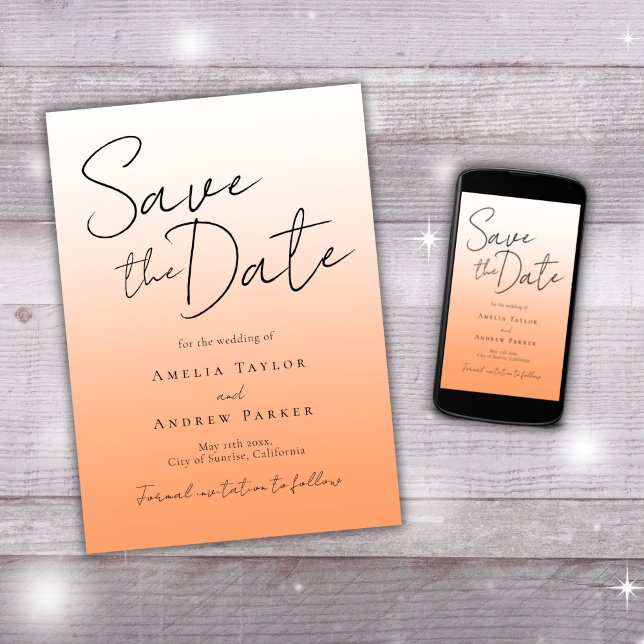 Peach Orange Fuzz Elegant Minimal Script Wedding Save The Date (Creator Uploaded)