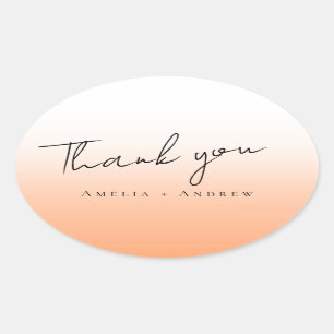 Peach Orange Fuzz Elegant Modern Thank You Wedding Oval Sticker