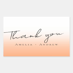 Peach Orange Fuzz Elegant Modern Thank You Wedding Rectangular Sticker
