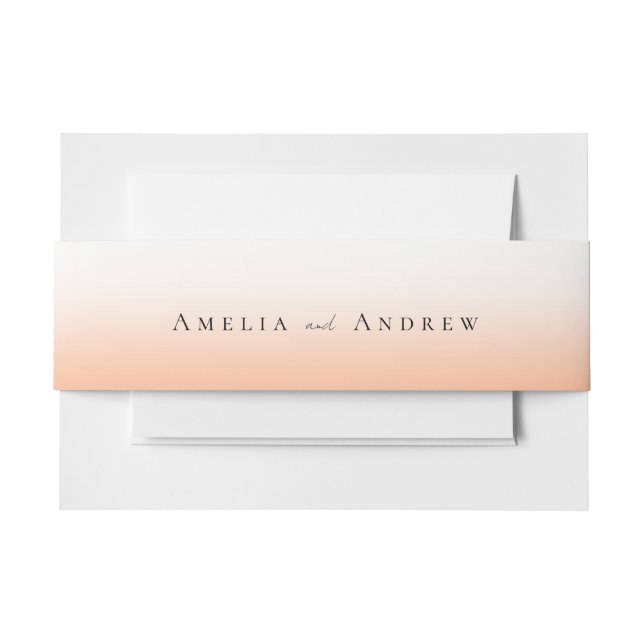 Peach Orange Fuzz Elegant Modern Wedding Invitation Belly Band (Front Example)