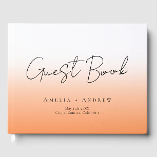 Peach Orange Fuzz Minimal Script Elegant Wedding Guest Book