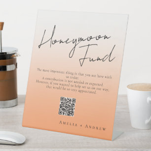 Peach Orange Fuzz Minimal Script Elegant Wedding Pedestal Sign