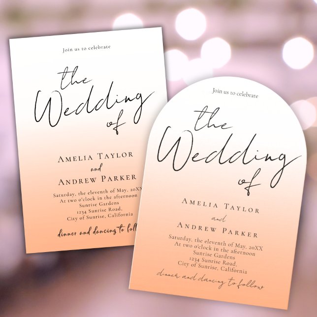 Peach Orange Fuzz Script Elegant QR Code Wedding Invitation (Creator Uploaded)