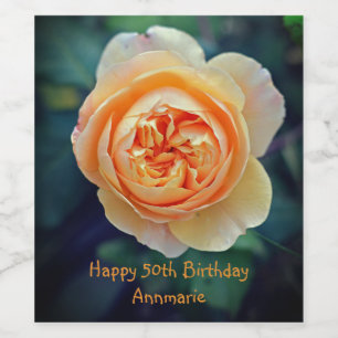 Peach Orange Garden Rose Flower Fun 50th Birthday Wine Label