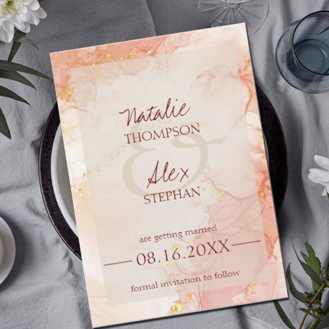 Peach Orange Gold Marble Effect Elegant Wedding Save The Date (Creator Uploaded)