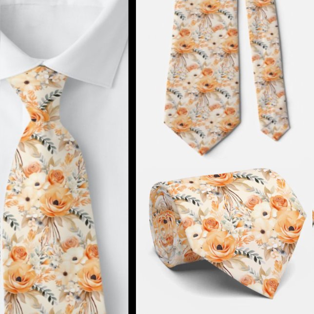 Peach Orange Gold Roses Flowers Floral Tie (Creator Uploaded)