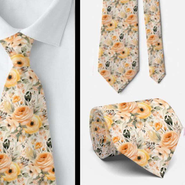 Peach Orange Gold Roses Flowers Floral Tie (Creator Uploaded)