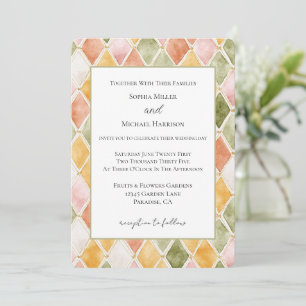 Peach Orange Green Yellow Blush Pink Wedding Invitation