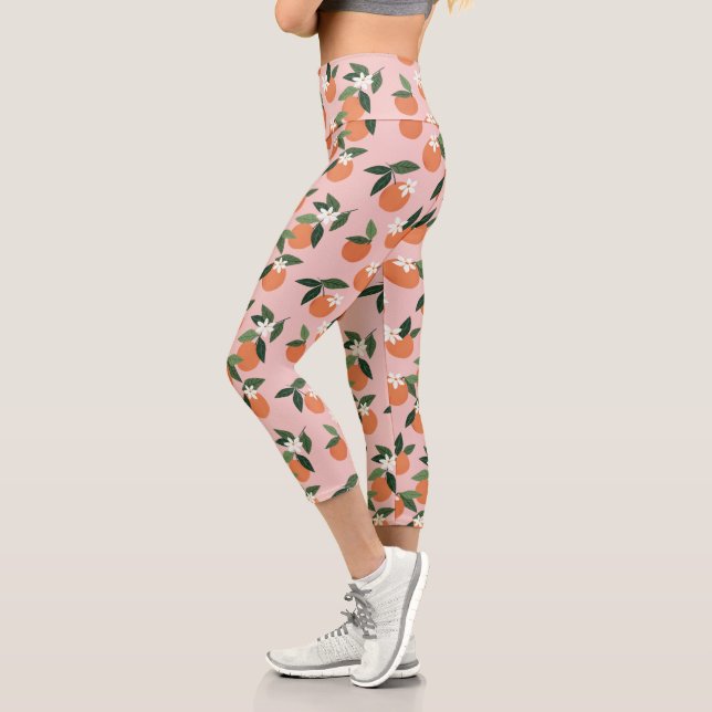 Peach Orange Juice Pattern Capri Leggings (Left)