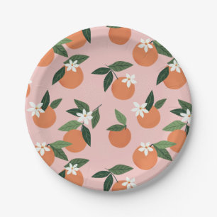 Peach Orange Juice Pattern Paper Plate