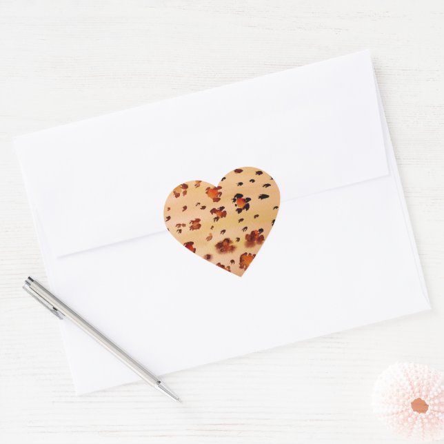 Peach Orange Leopard Print Watercolor Heart Sticker (Envelope)