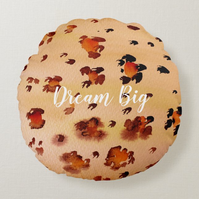 Peach Orange Leopard Print Watercolor Round Cushion (Front)