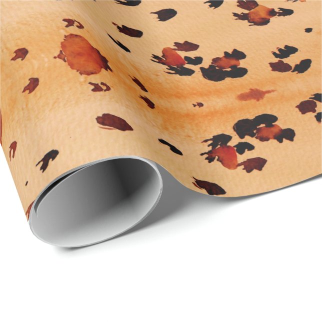 Peach Orange Leopard Print Watercolor Wrapping Paper (Roll Corner)