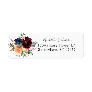 Peach Orange Navy & Burgundy Floral Return Address Label