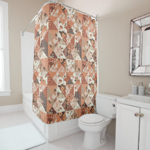 Peach Orange Patchwork Quilt Rustic Floral Retro Shower Curtain