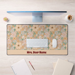Peach Orange Pink Grey Floral Desk Mat