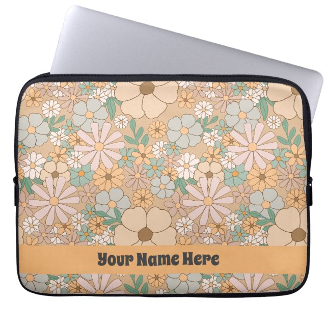 Peach Orange Pink Grey Floral Laptop Sleeve (Front)